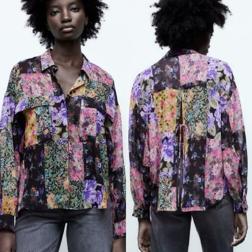NWT Zara The Amelie Patchwork Floral Shirt | Whimsigoth Blouse | M
